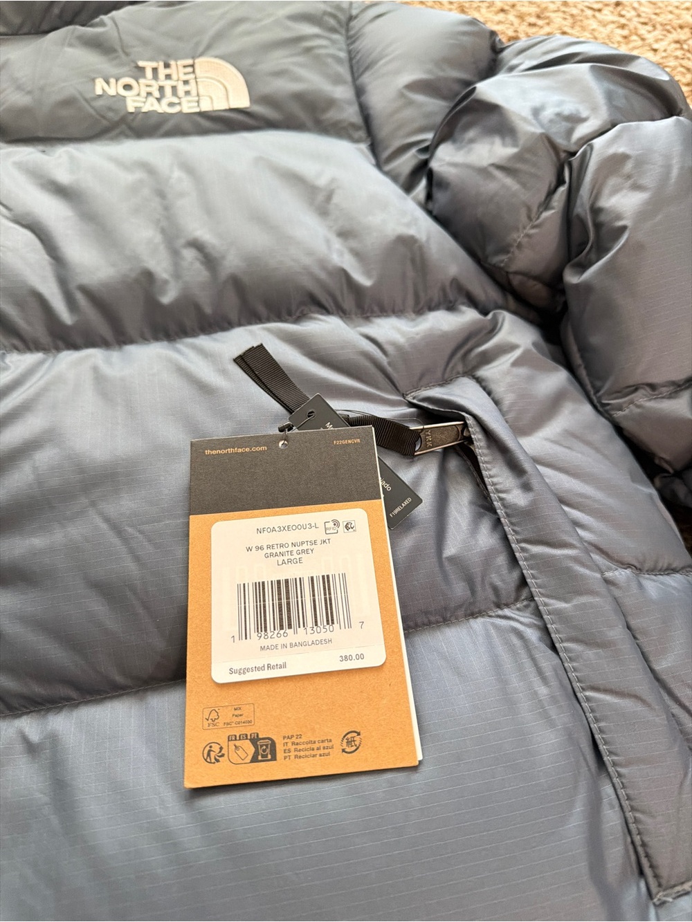 The North Face '96 Retro Nuptse Goose Down Jacket In GRANITE GREY Women's Size L - Picture 3 of 6